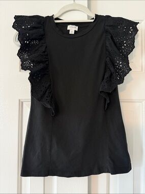 J. Crew Factory Black Eyelet Ruffle Sleeve Tank